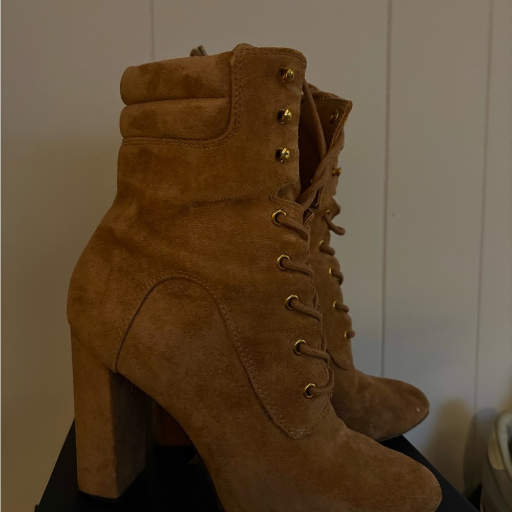 Women's Tan Suede Ankle Boots - Picture 2 of 4